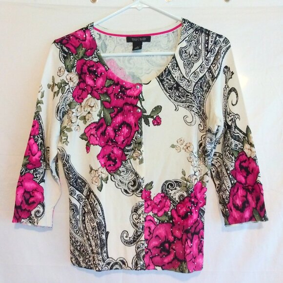 White House Black Market Sweaters - White House Black Market Rhinestone Floral Cardigan S Boho Chic Cottagecore